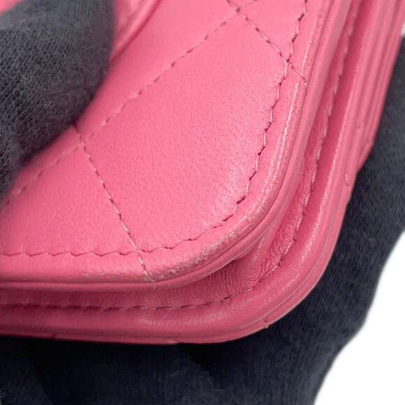 CHANEL Authentic Pink Lambskin Leather Logo Wallet - Picture 6 of 16